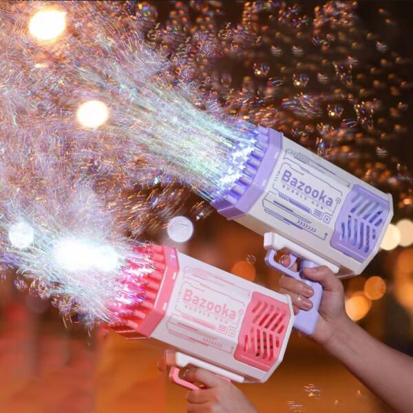 Bubble Gun Rocket 69 Holes Soap Bubbles Machine Gun Shape Automatic Blower With Light Toys For Kids Pomperos - Image 9