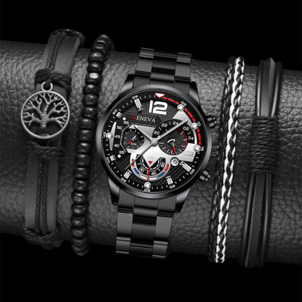 2pcs Men's New Popular Steel Strip Fashion Business Three Eye Quartz Watch Bracelet Set Valentine's Day Gifts - Image 4