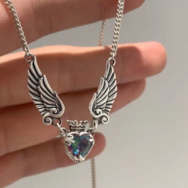 Vintage Gothic Heart Crown Angel Wings Pendant Necklaces For Women Fashion Exquisite Love Shape Clavicle Chain Choker Jewelry Fashion Jewelry - Image 3